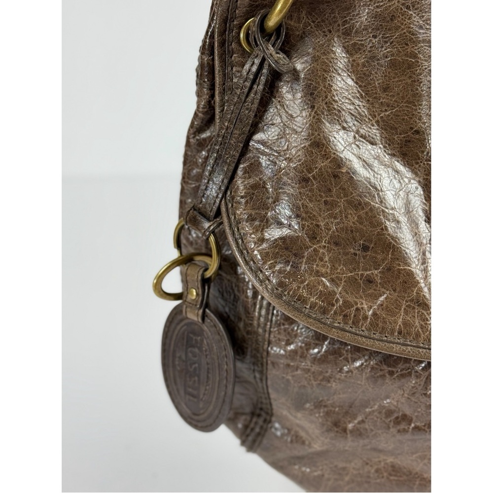FOSSIL Leather Hobo Shoulder Bag Brown Leather Flap Turnlock - Picture 2 of 10